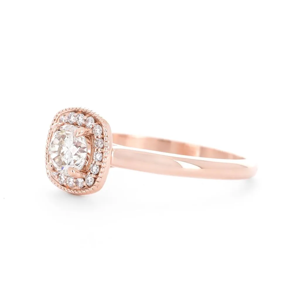 0.63ctw Round Diamond Halo Engagement Ring - 14K Rose Gold