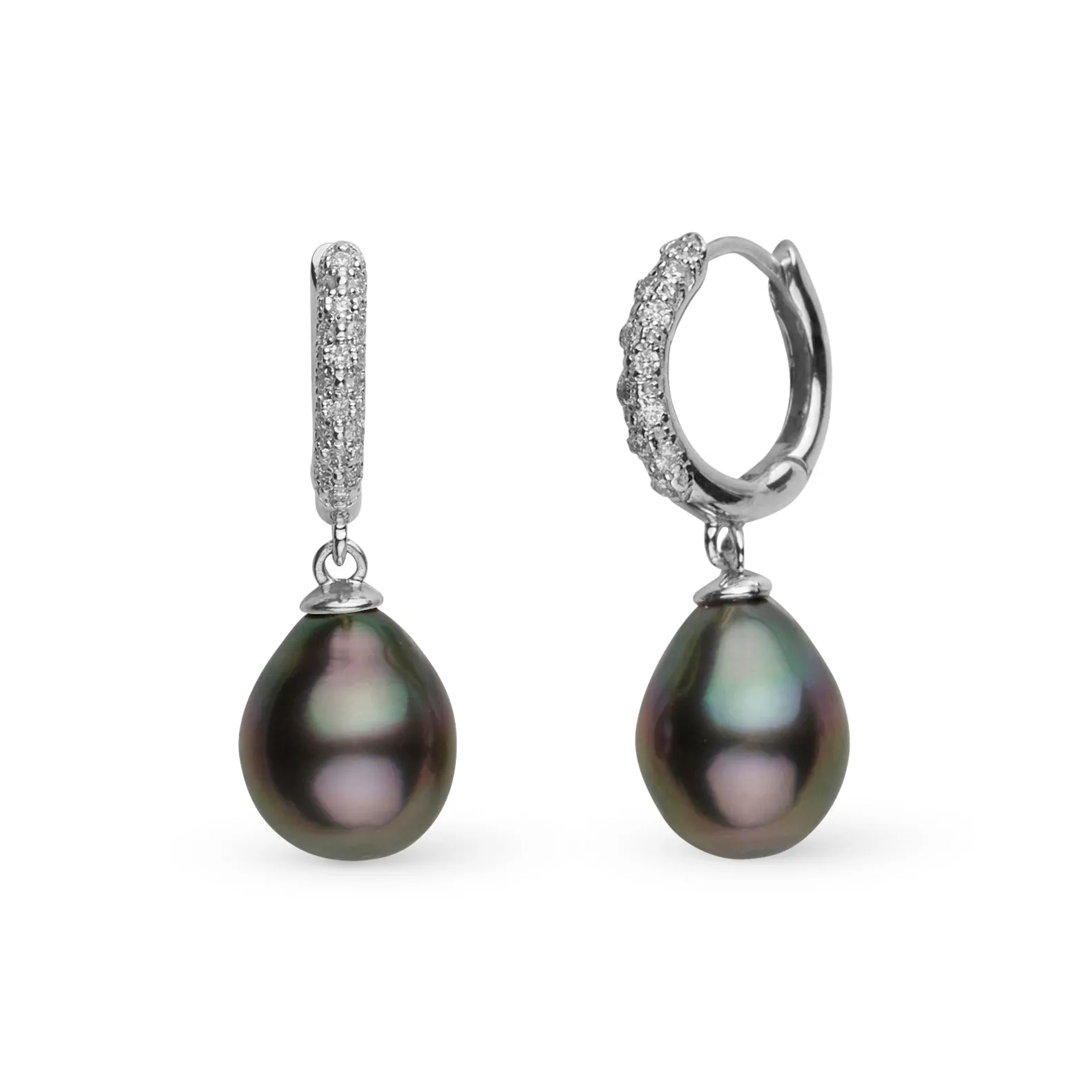 10.0-11.0 mm Tahitian Drop Pearl & Pave Diamond Large Hoop Earrings