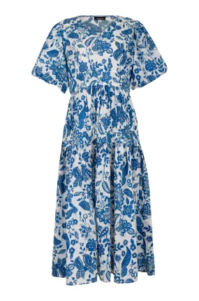 100% printed Cotton Dress | Blue White Vines | 8372AR