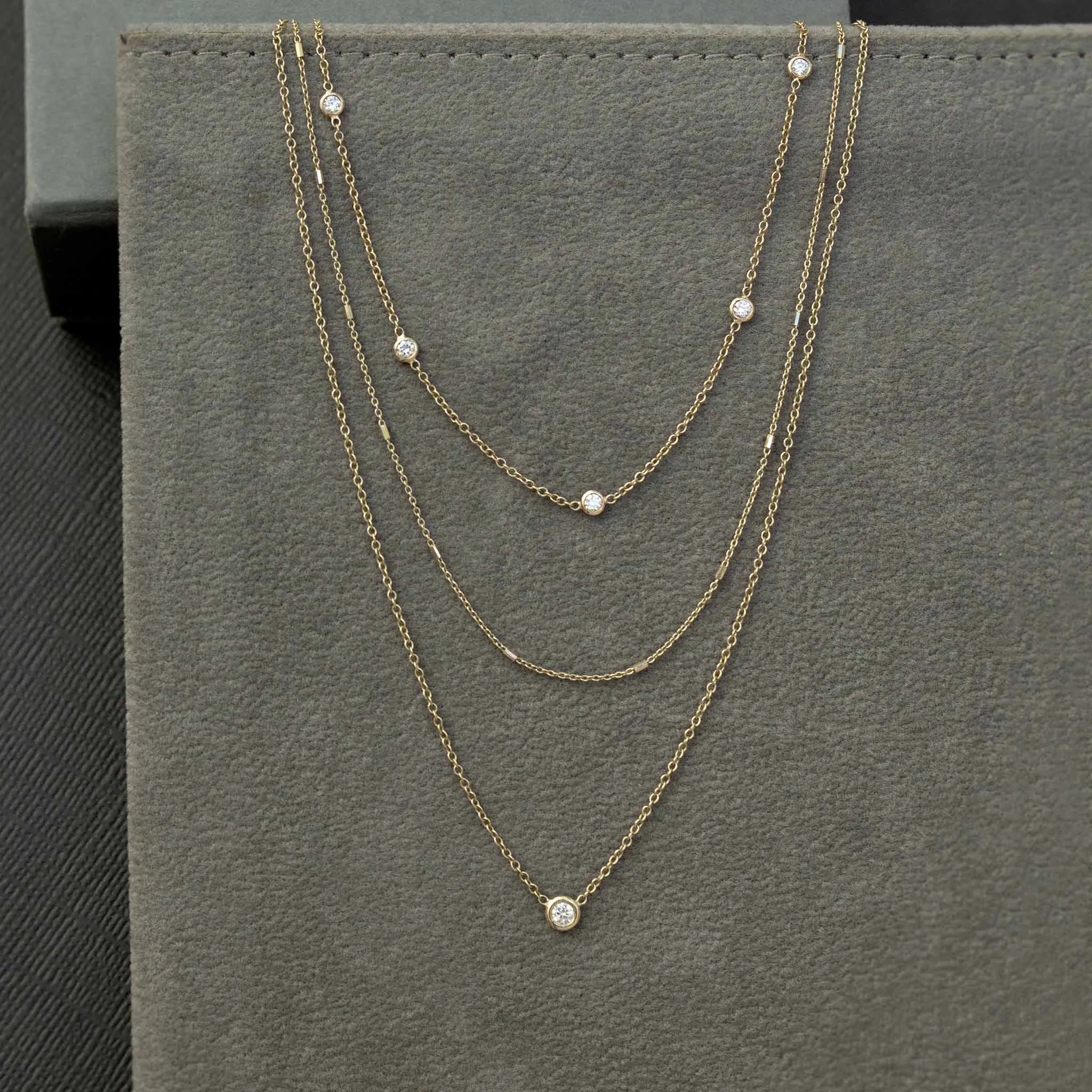 14k Delicate Floating Diamond Necklace Set