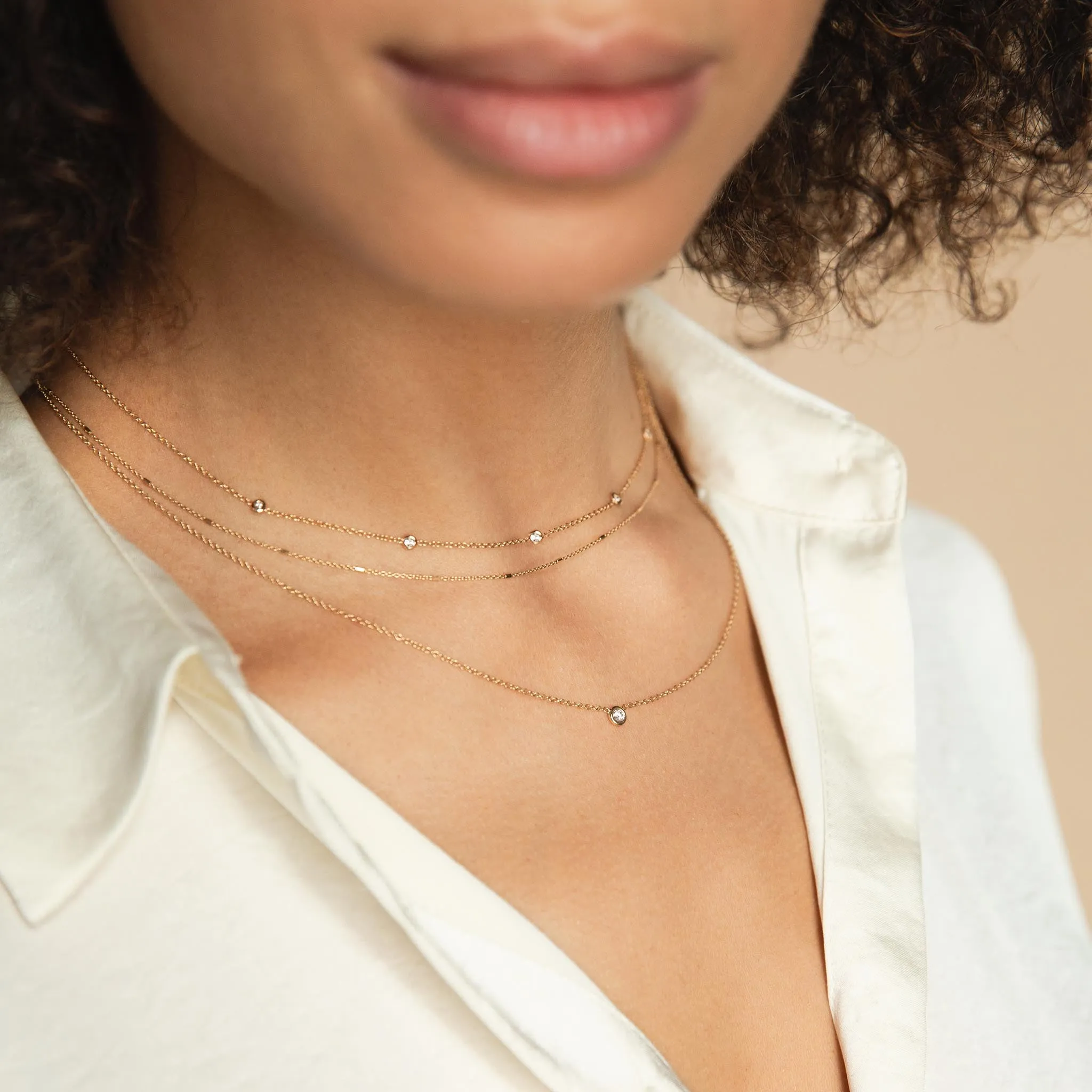 14k Delicate Floating Diamond Necklace Set