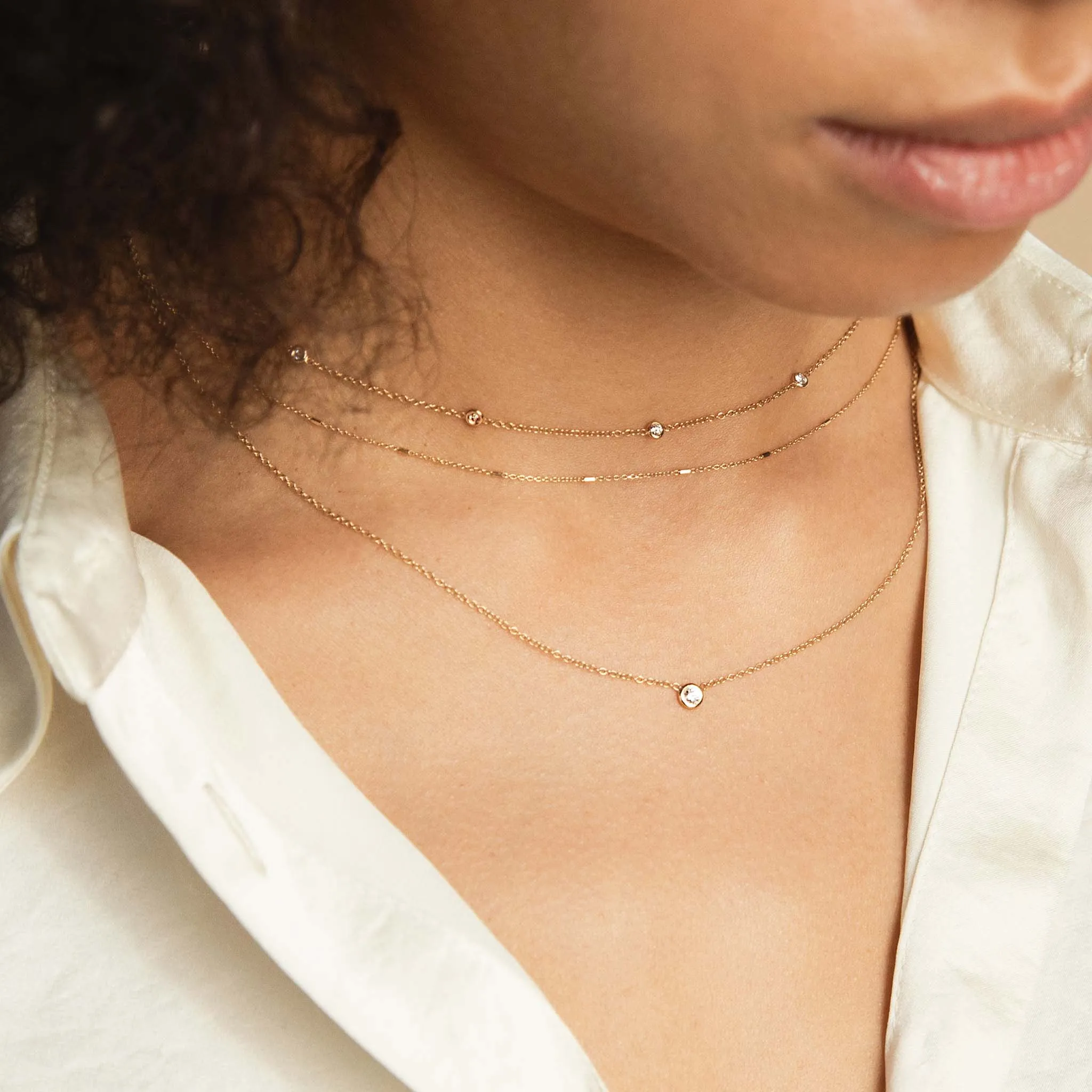 14k Delicate Floating Diamond Necklace Set