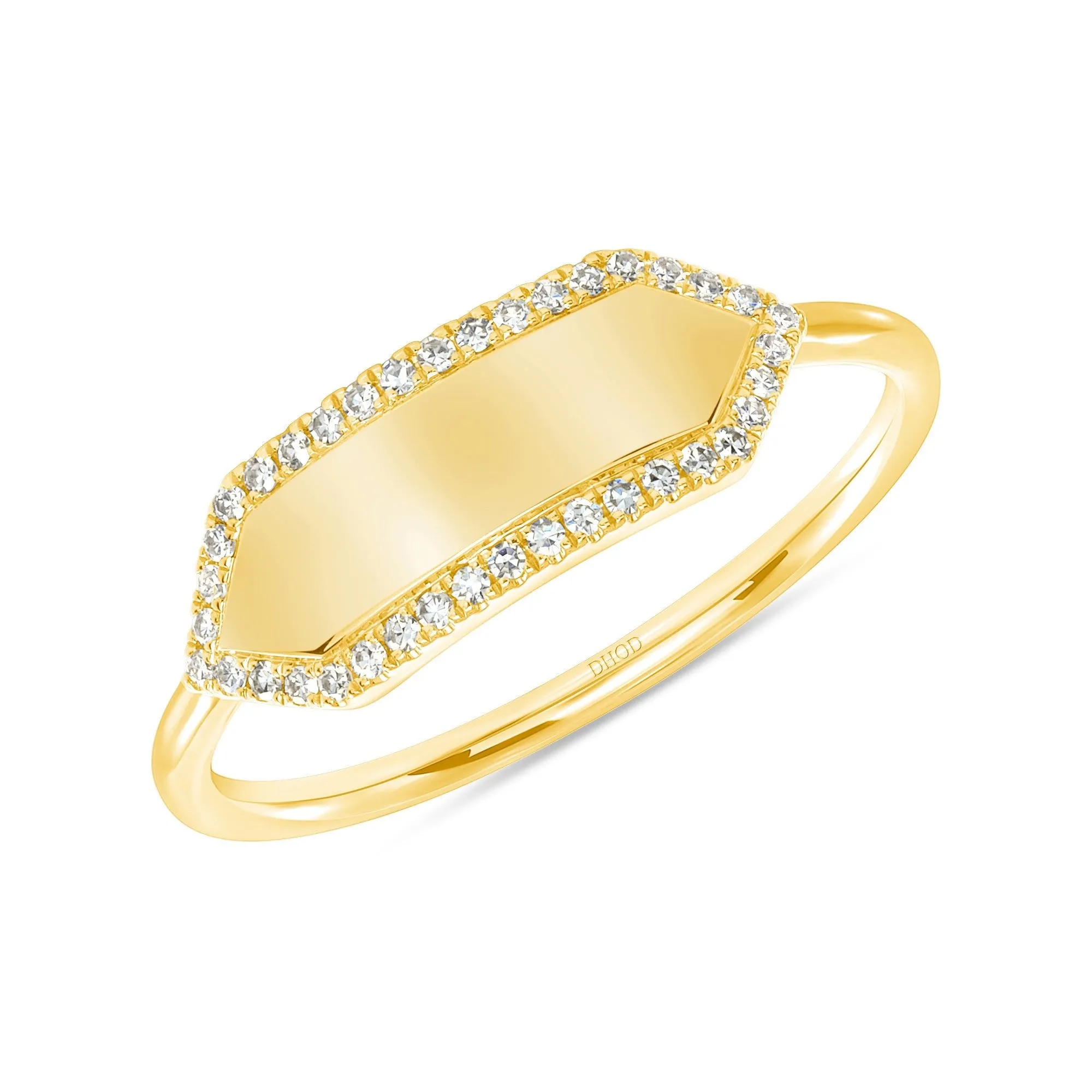 14K Gold Diamond Personalized Hexagonal ID Ring