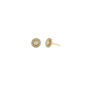 14k Round Diamond Halo Studs