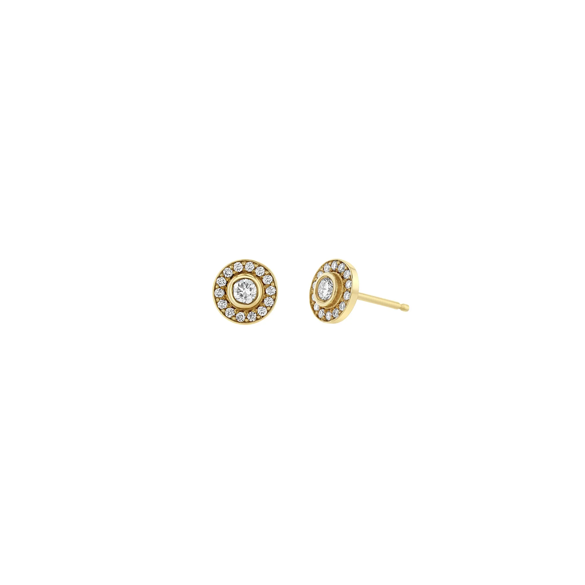 14k Round Diamond Halo Studs