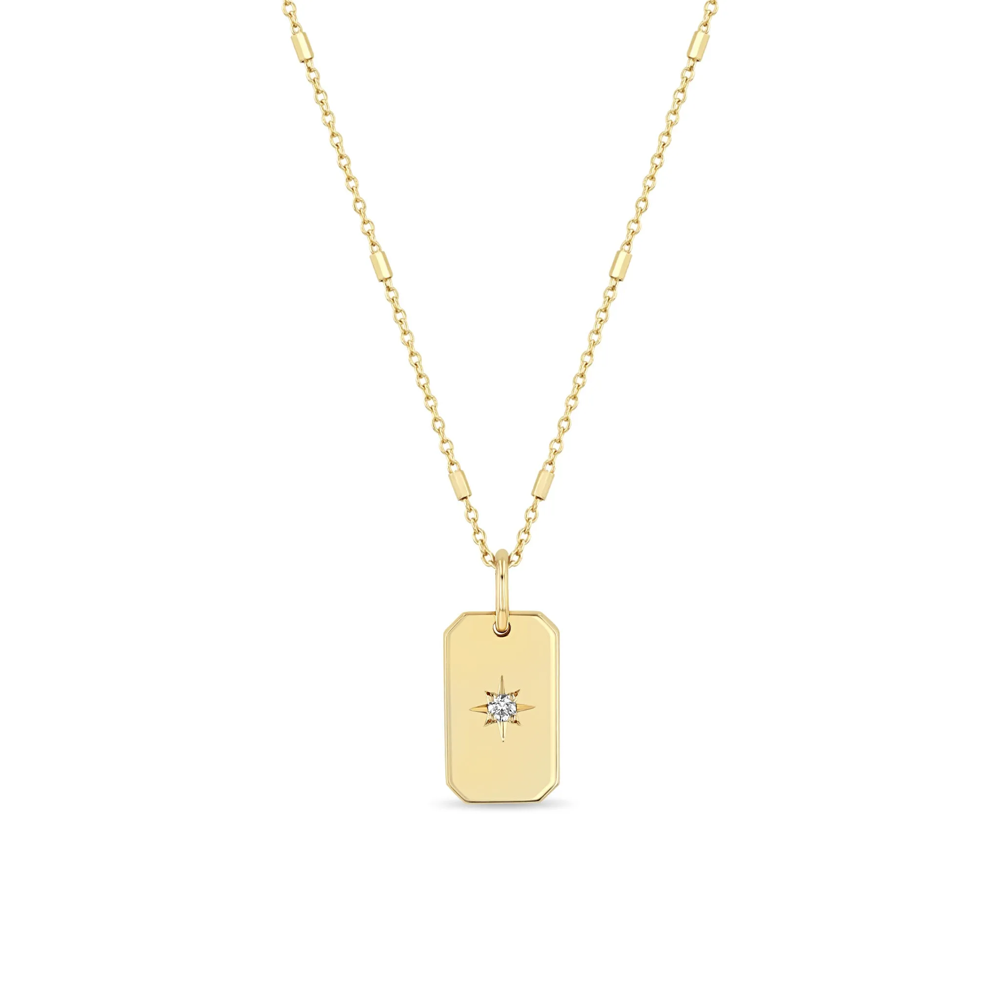 14k Star Set Diamond Small Square Edge Dog Tag Necklace