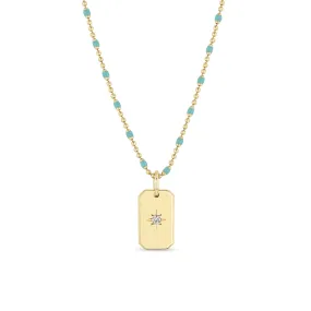 14k Star Set Diamond Small Square Edge Dog Tag Necklace