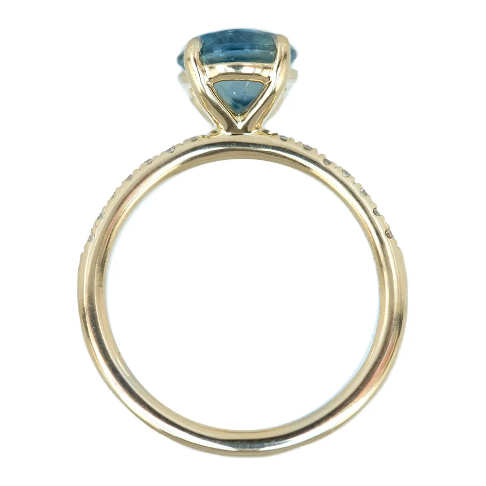 2.02ct Blue Montana Sapphire Solitaire with French Set Diamonds in 14k Yellow Gold