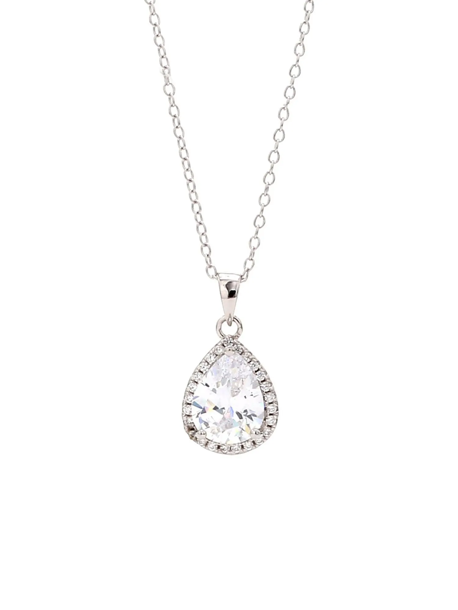 925 Silver 1.5 Carat American Diamond Pendant In Pear Shape Solitaire