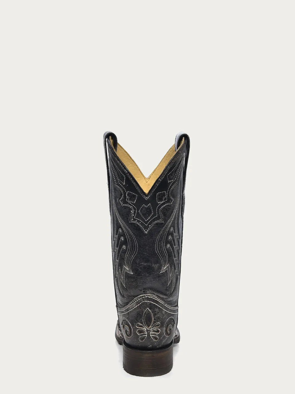 A2402 - WOMEN'S BLACK EMBROIDERY SNAKE INLAY SQUARE TOE COWBOY BOOT