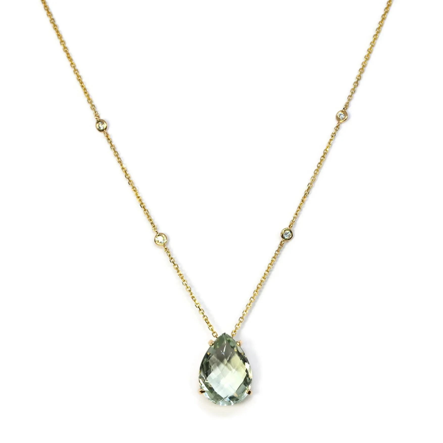 AFJ Gemstone Collection - Teardrop Pendant Necklace with Prasiolite, Yellow Gold