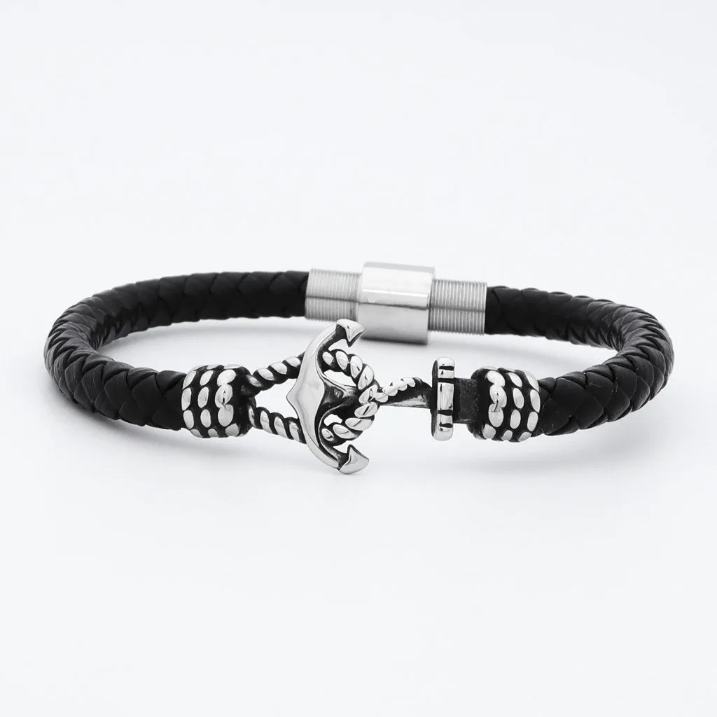 Anchor Braided Leather Bracelet