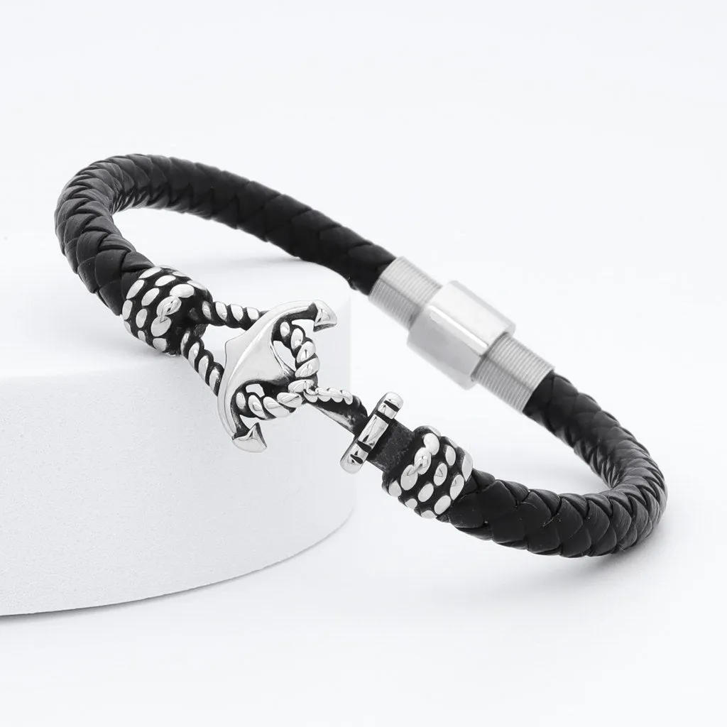 Anchor Braided Leather Bracelet