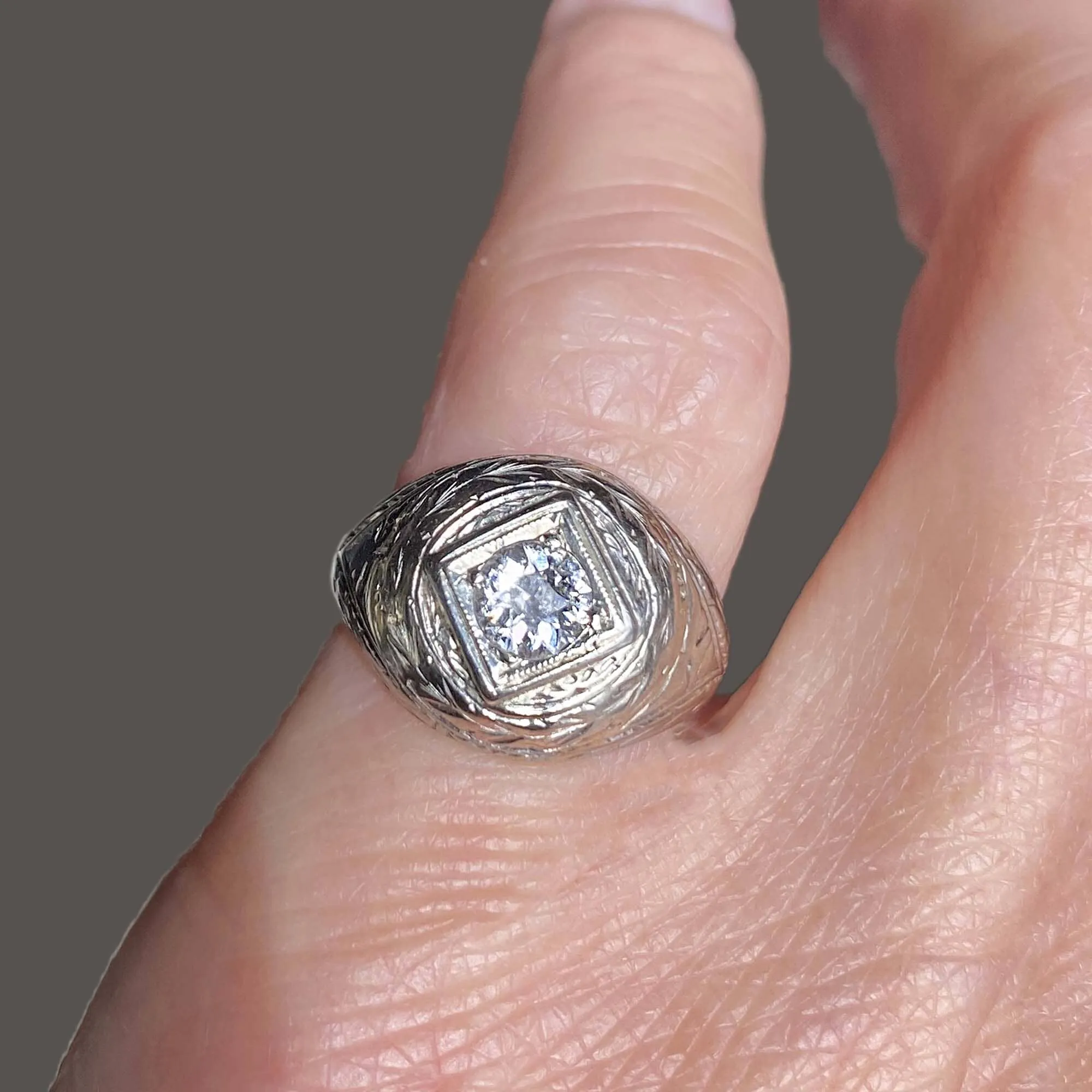 Antique .40 Carat Art Deco Diamond Ring in 14K White Gold