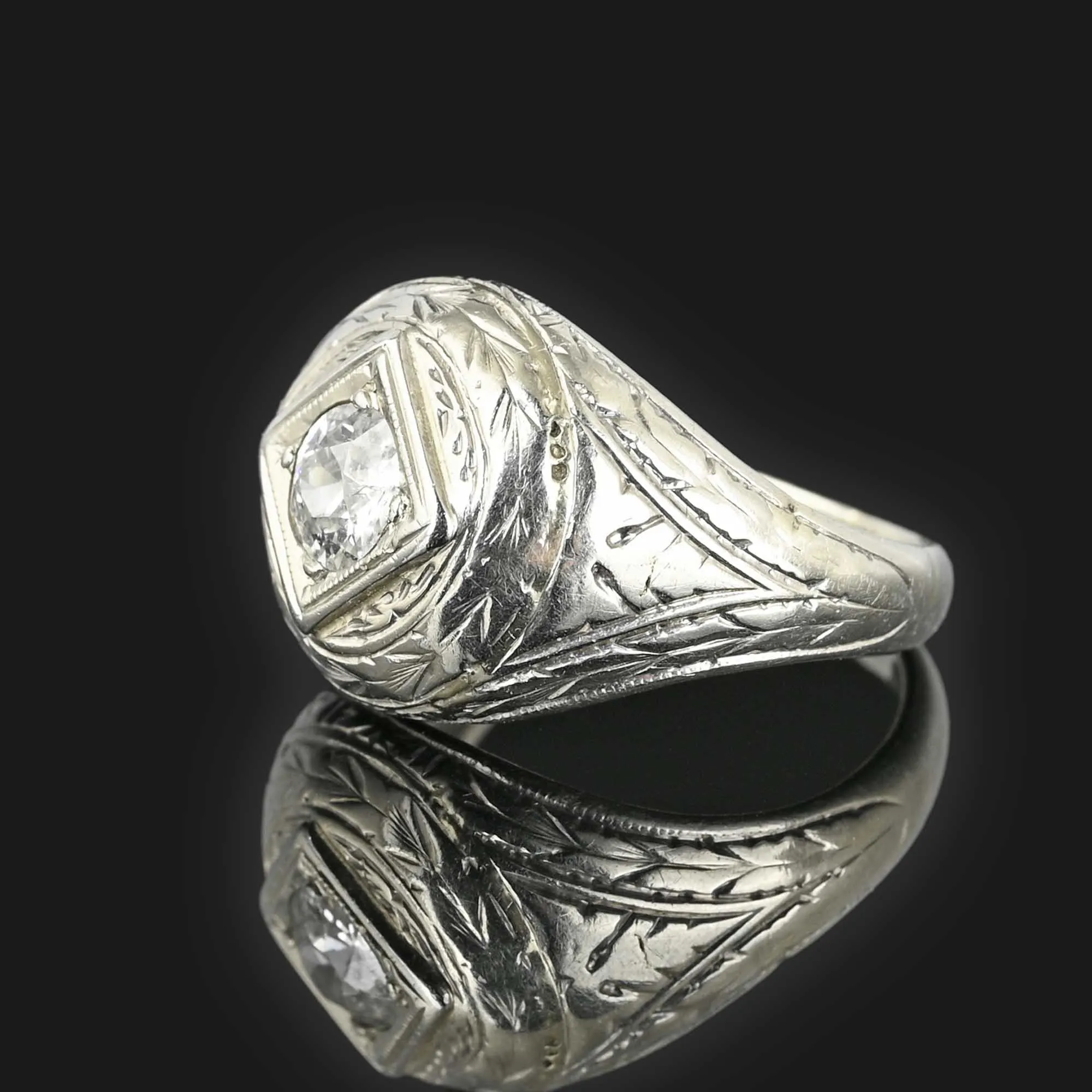 Antique .40 Carat Art Deco Diamond Ring in 14K White Gold