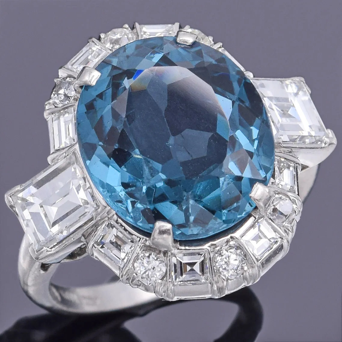 Antique Platinum 8.38Ct London Blue Topaz & 2.10TCW Diamond Cocktail Ring G/H VS