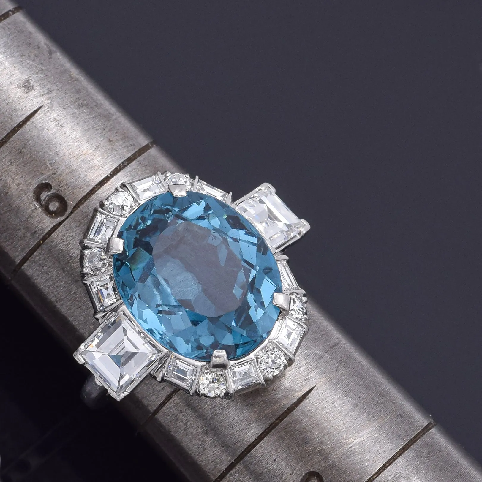 Antique Platinum 8.38Ct London Blue Topaz & 2.10TCW Diamond Cocktail Ring G/H VS