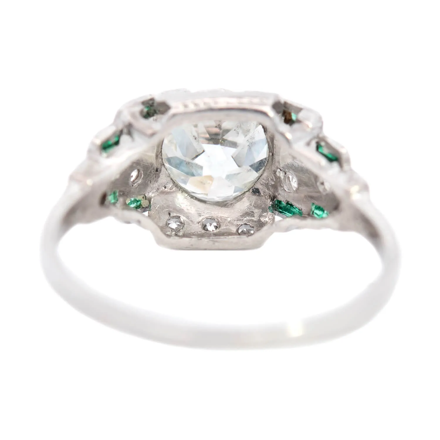 Art Deco Platinum Emerald & Diamond Step Up Engagement Ring 1.44ct