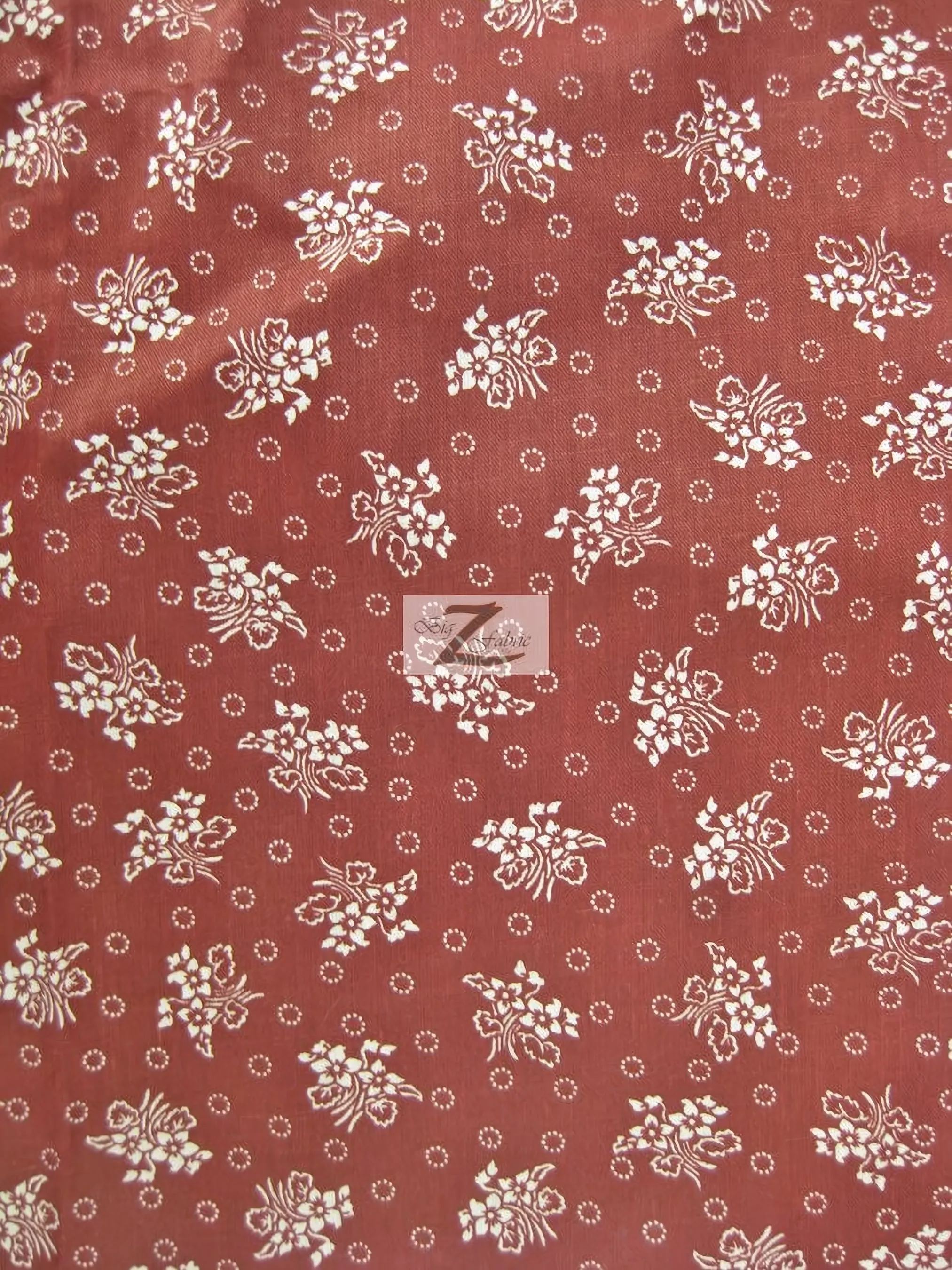 Assorted Flower Print Poly Cotton Fabric / (Floral Bandana) Burgundy / 50 Yard Bolt