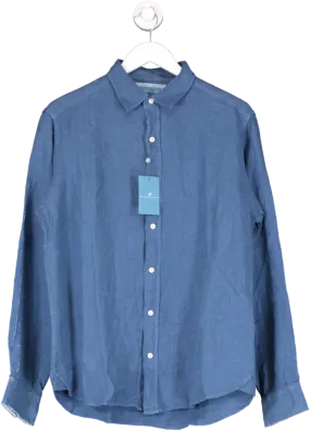 Beaufort & Blake Blue Upton Indigo Garment Dye Linen Shirt UK M