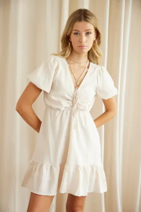 Beige Fit And Flare Dress Short Sleeve V Neck