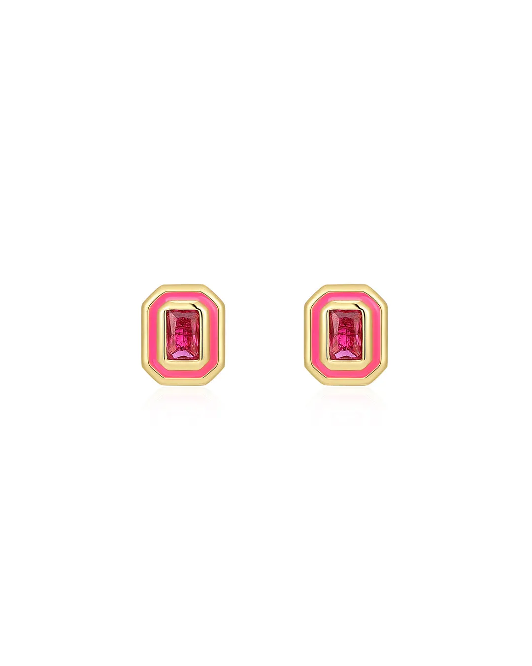 Bezel Studs- Hot Pink- Gold