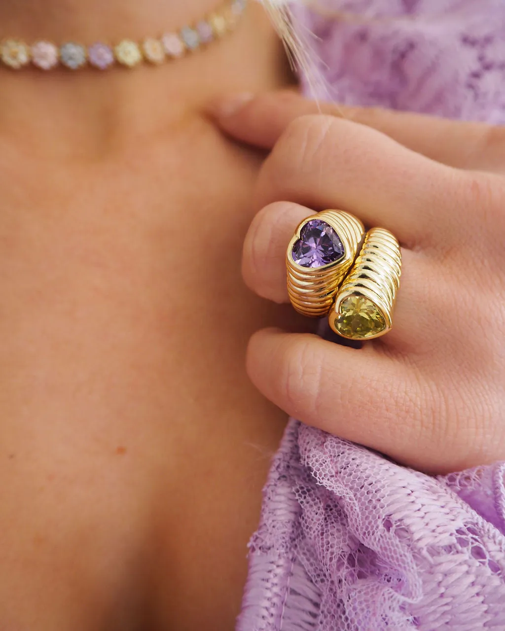 BFF Ring Set- Gold/Purple and Green