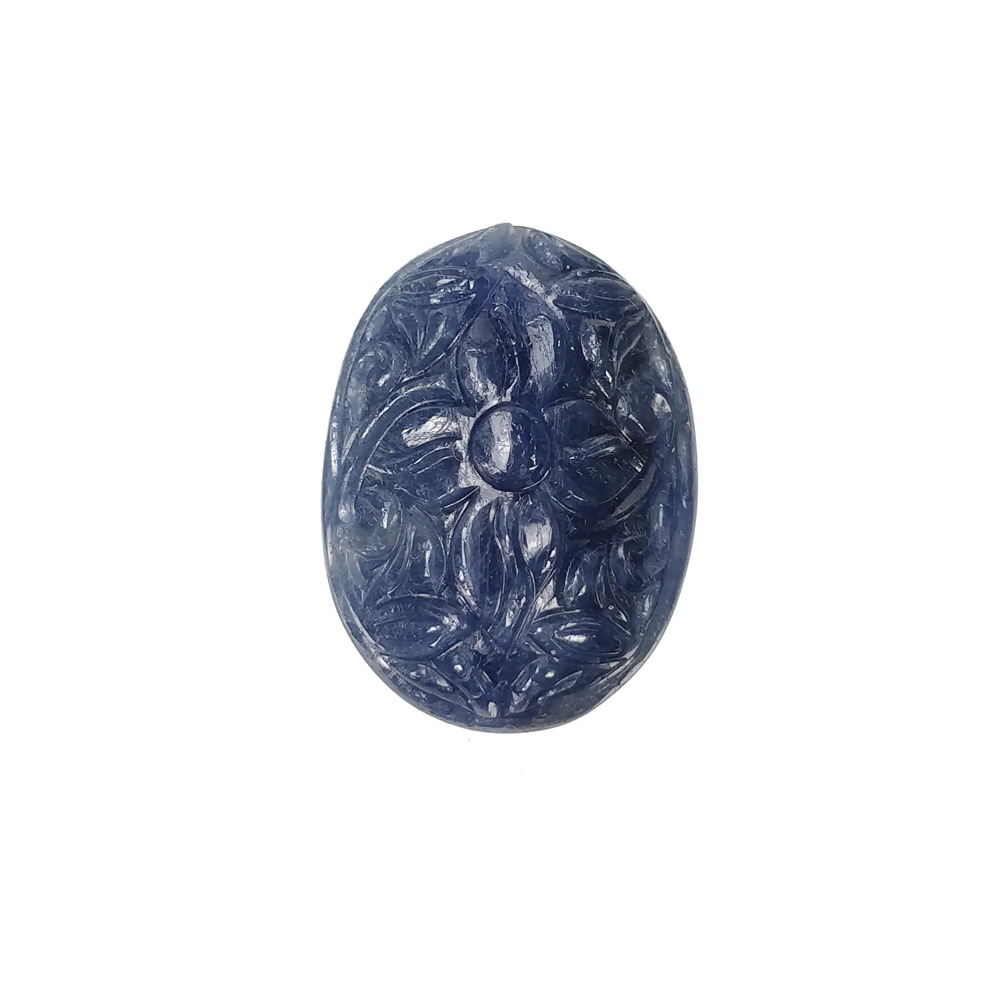 BLUE SAPPHIRE Gemstone Carving : 37.50cts Natural Untreated Unheated Sapphire Hand Carved Oval Shape 23*17mm (With Video)