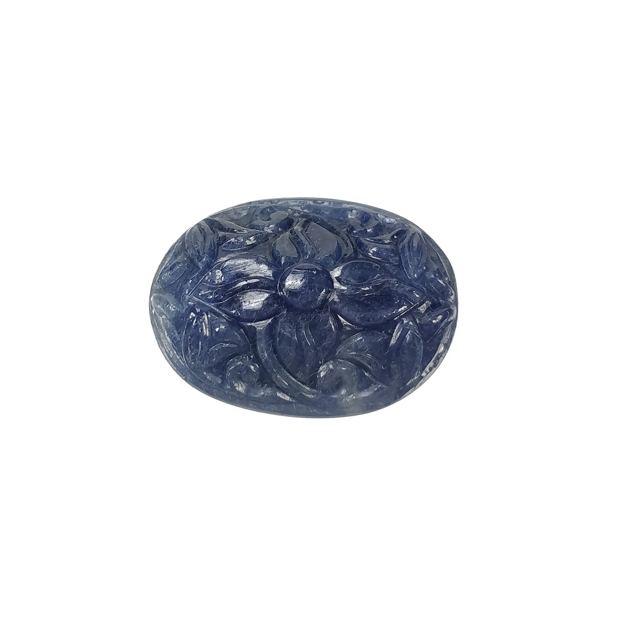 BLUE SAPPHIRE Gemstone Carving : 37.50cts Natural Untreated Unheated Sapphire Hand Carved Oval Shape 23*17mm (With Video)