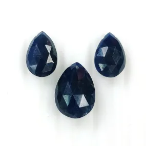 BLUE SAPPHIRE Gemstone Checker Cut : 32.40cts Natural Untreated Side To Side Drilled Pear Briolette 15*10mm - 18*13mm 3pcs (With Video)