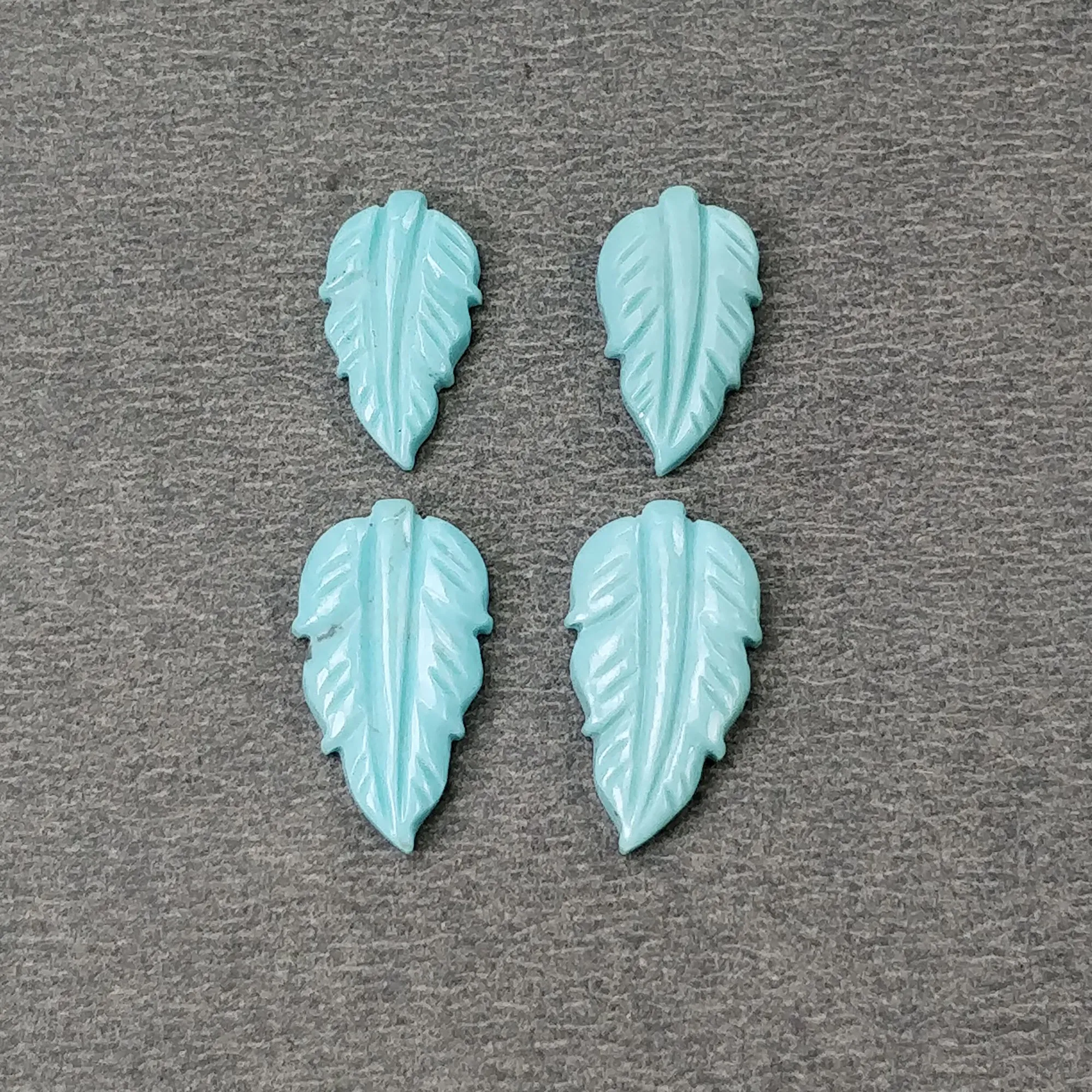 Blue TURQUOISE Gemstone Carving : 21.90cts Natural Sleeping Beauty Arizona Turquoise Hand Carved LEAVES 13*7.5mm - 15.5*9mm 4pcs