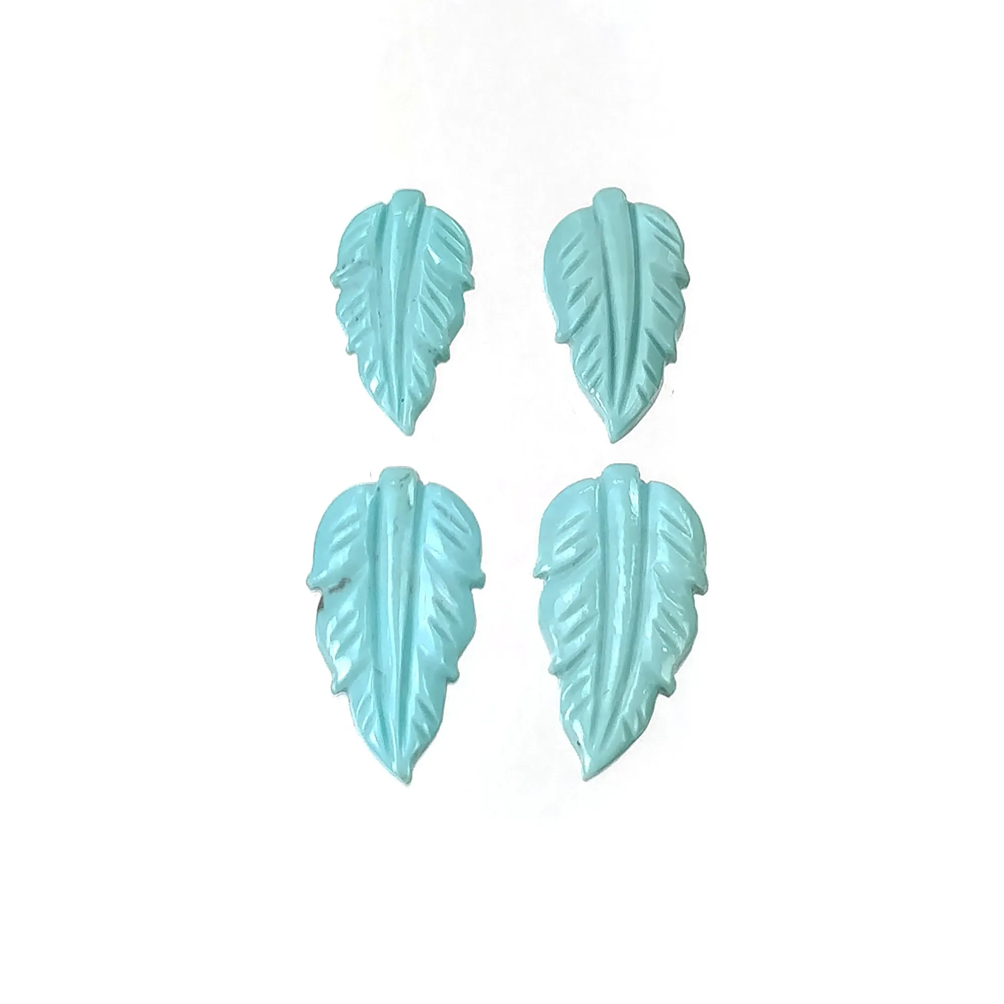 Blue TURQUOISE Gemstone Carving : 21.90cts Natural Sleeping Beauty Arizona Turquoise Hand Carved LEAVES 13*7.5mm - 15.5*9mm 4pcs