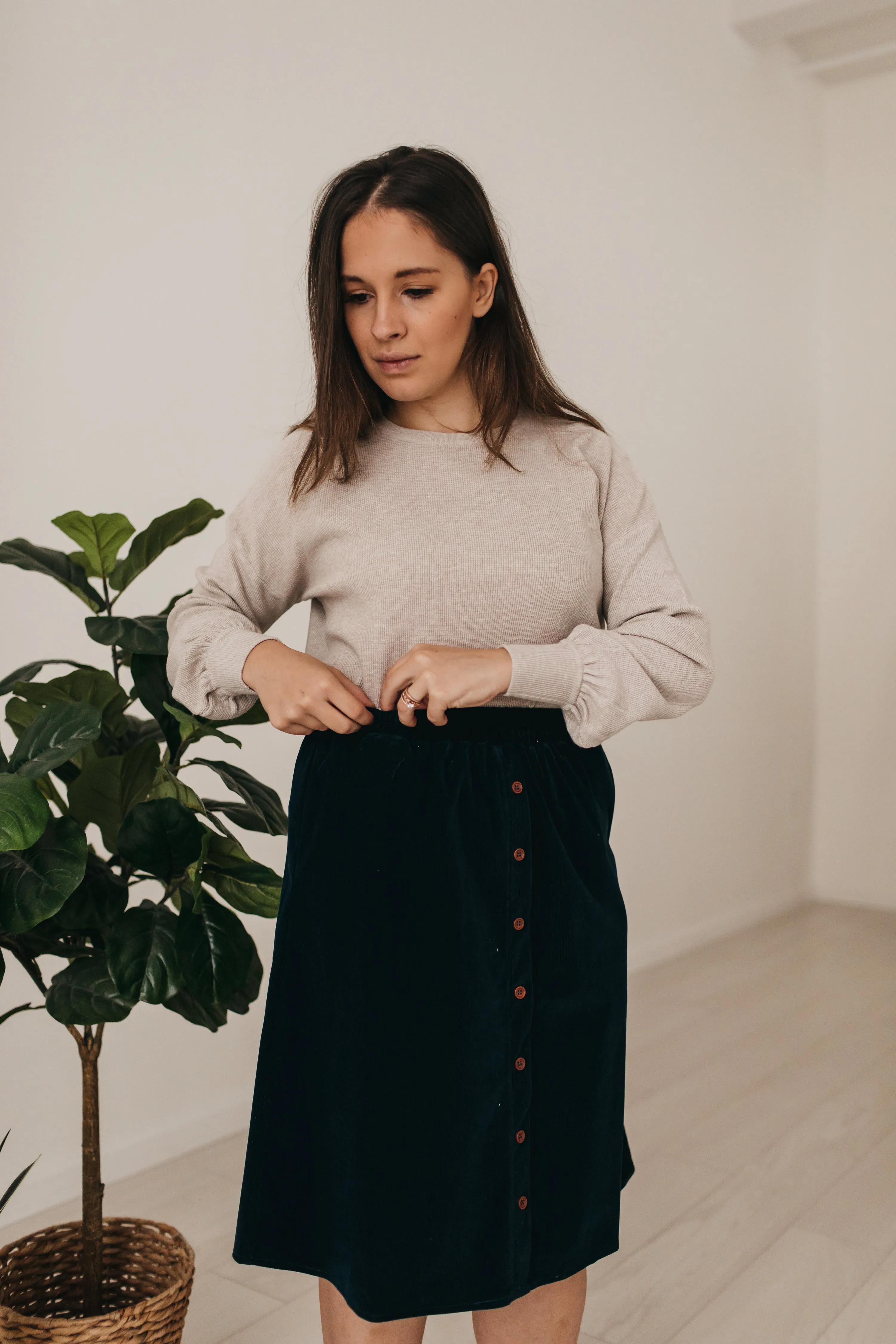 Corduroy Button Down Skirt in Dark Emerald (XS-XXL)