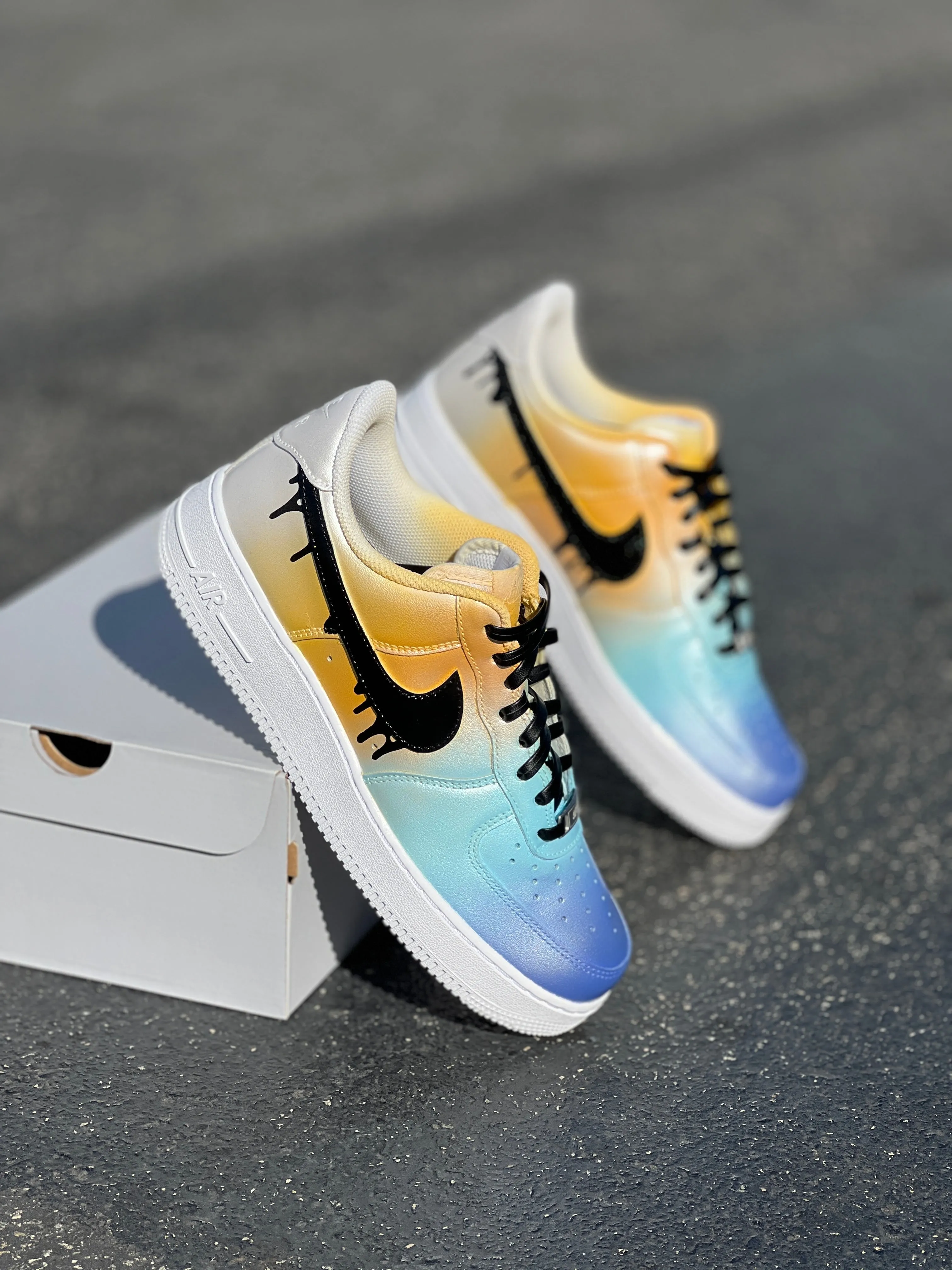 Custom Hand Painted Ombre Gradient Swoosh Drip Nike Air Force 1