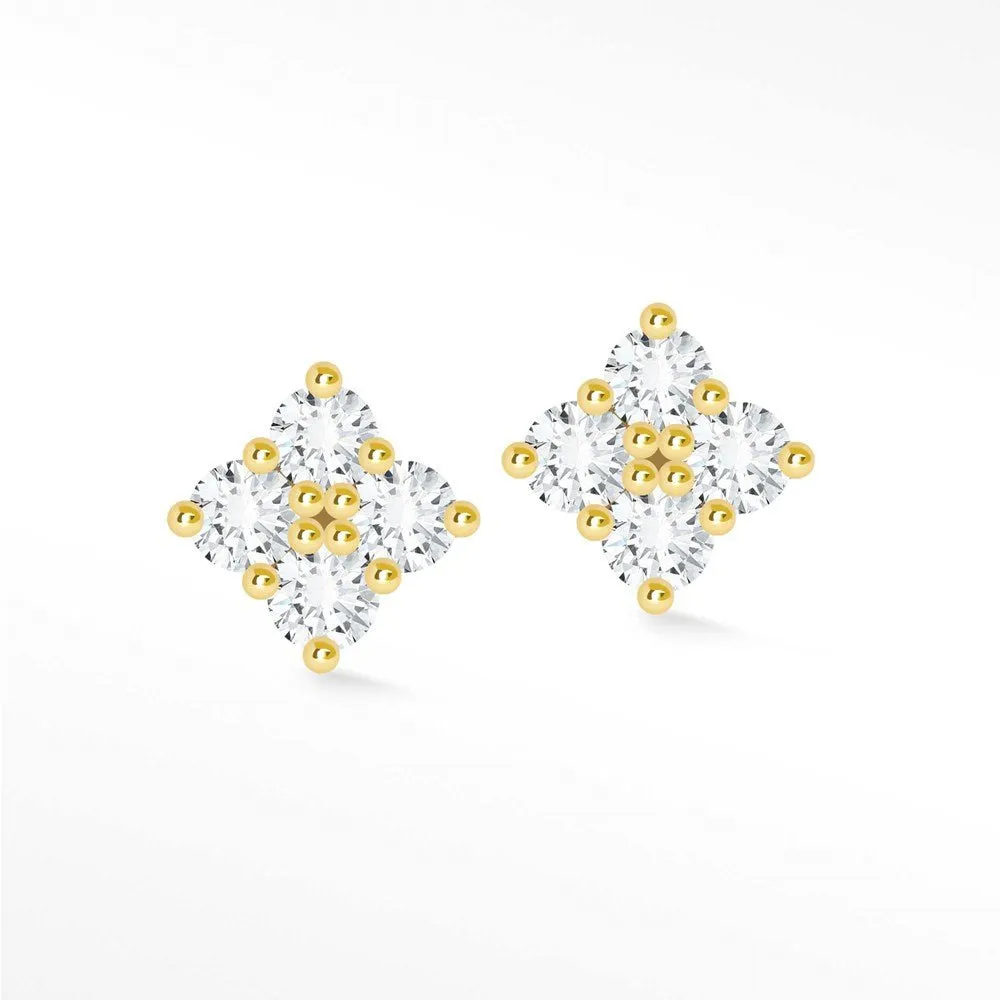 Diamond Push Back Earrings Clover 14k Yellow