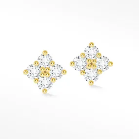 Diamond Push Back Earrings Clover 14k Yellow