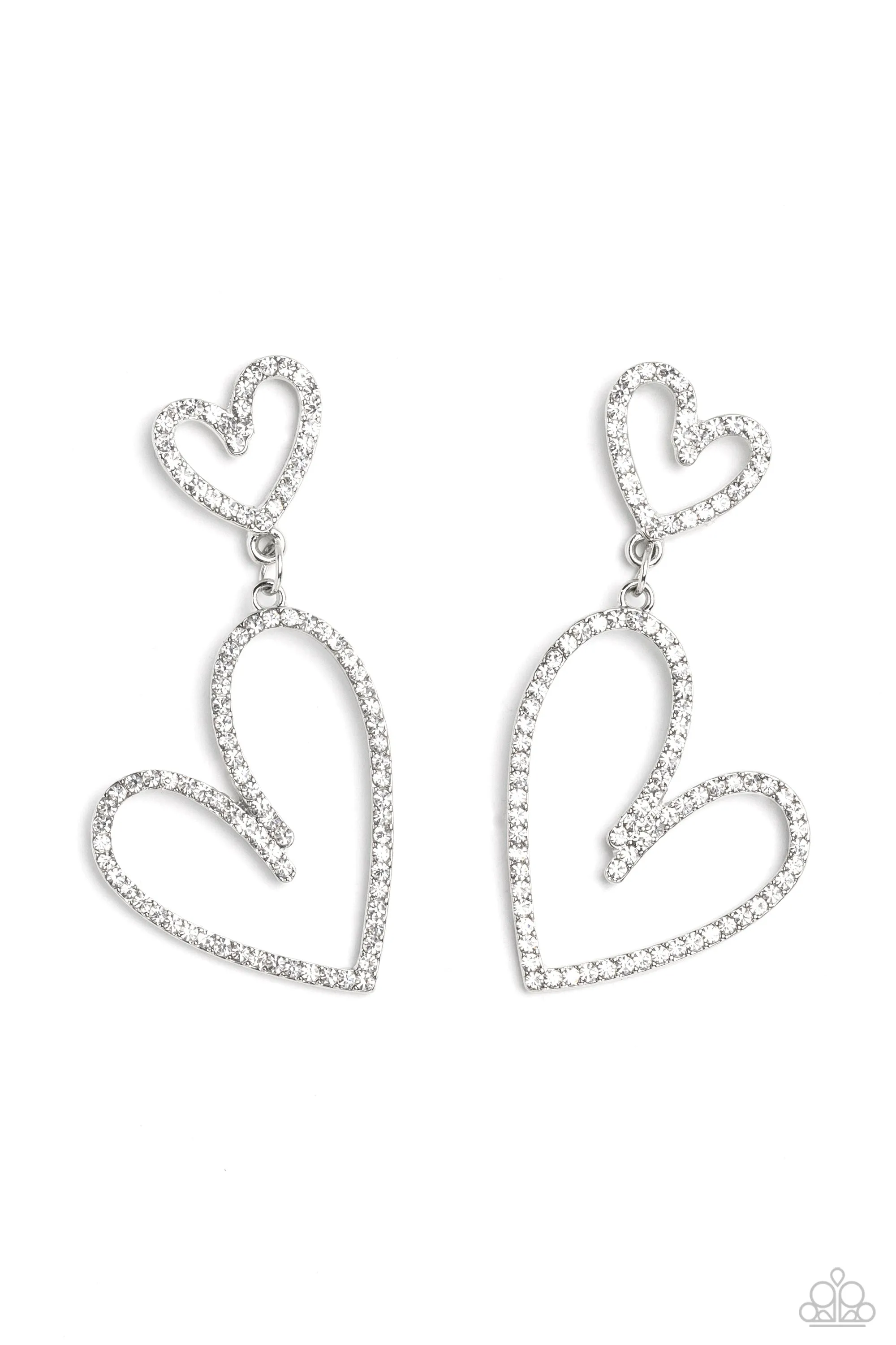 Doting Duo White Rhinestone Heart Earrings - Paparazzi Accessories