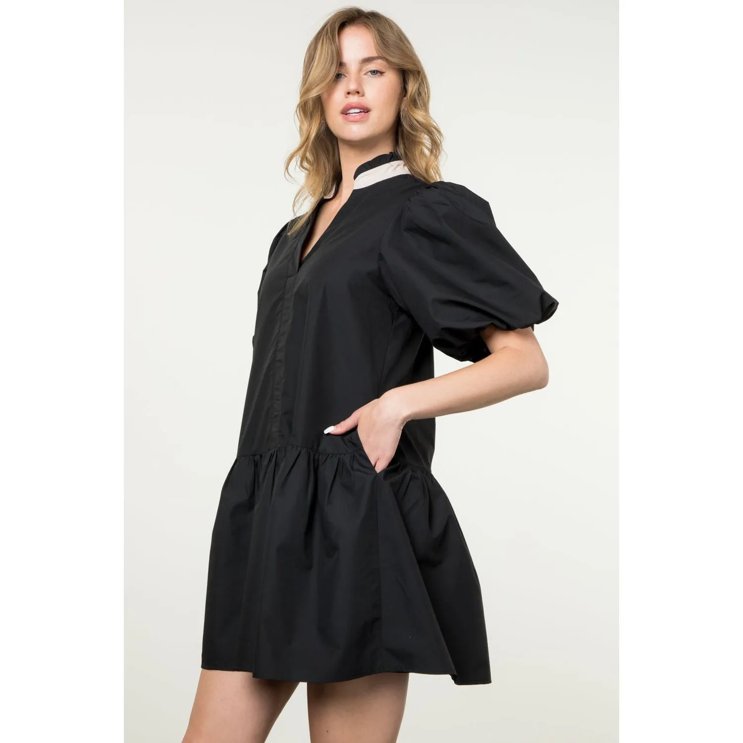 Elora Puff Sleeve V Neck THML Dress