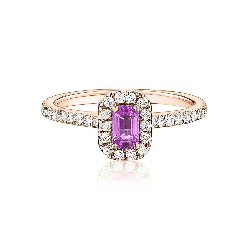 Emerald Cut Pink Sapphire Halo Ring