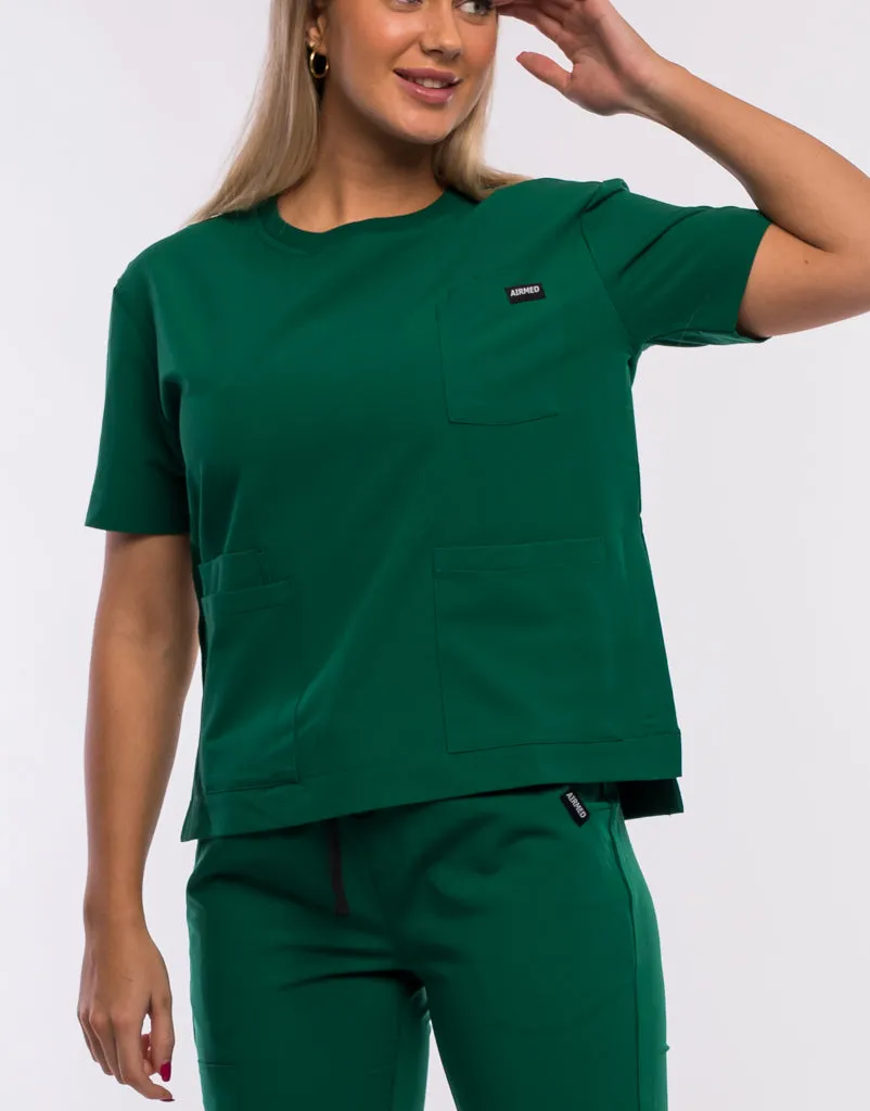 Essential Crewneck Scrub Top - Evergreen