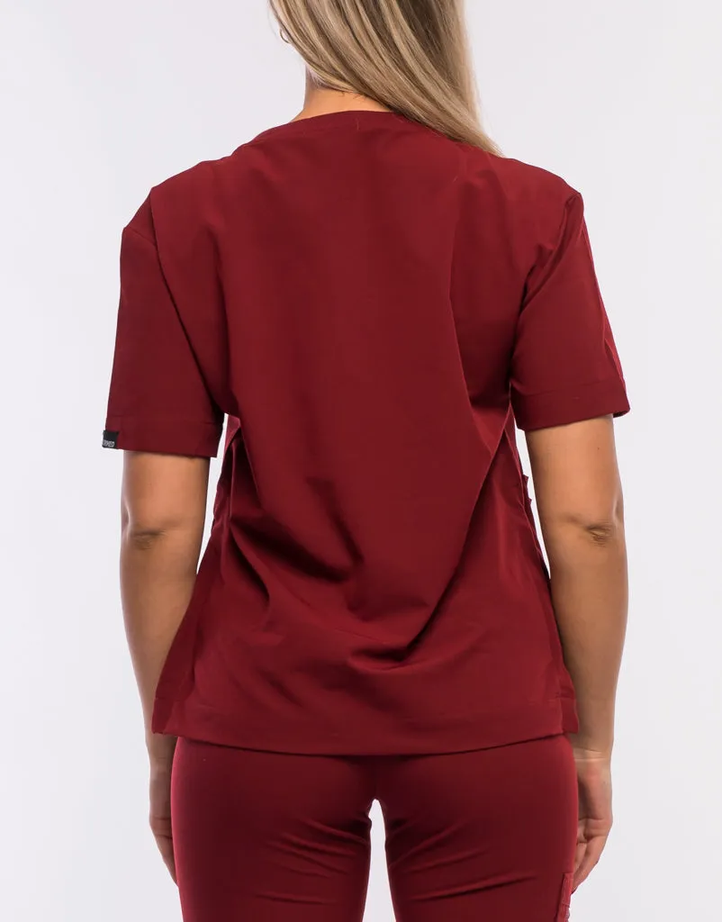 Essential Crewneck Scrub Top - Syrah Red