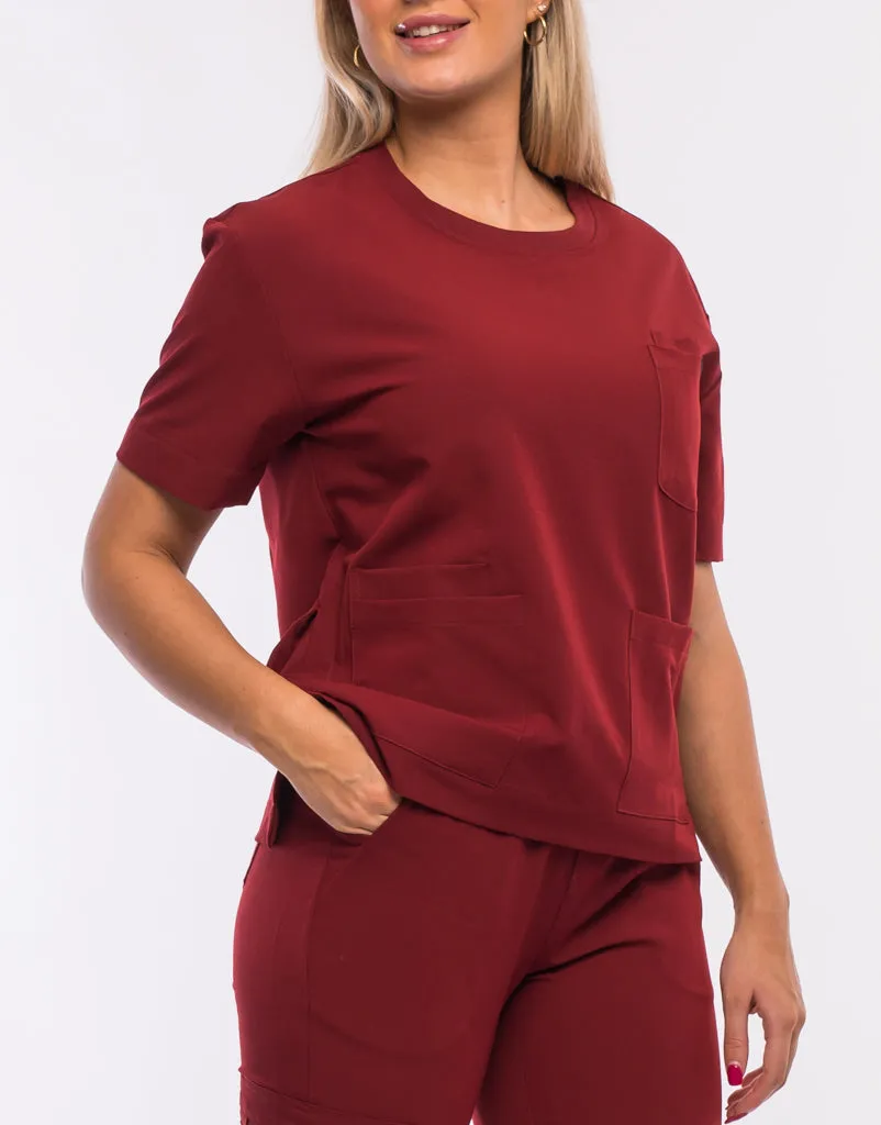 Essential Crewneck Scrub Top - Syrah Red