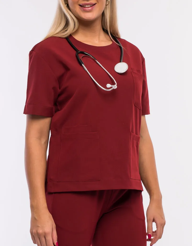 Essential Crewneck Scrub Top - Syrah Red