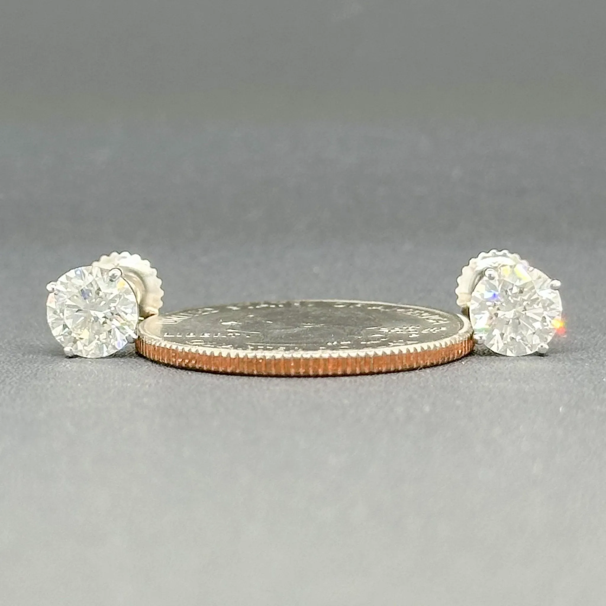 Estate 14K W Gold 2ctw Diamond Stud Earrings I/SI2