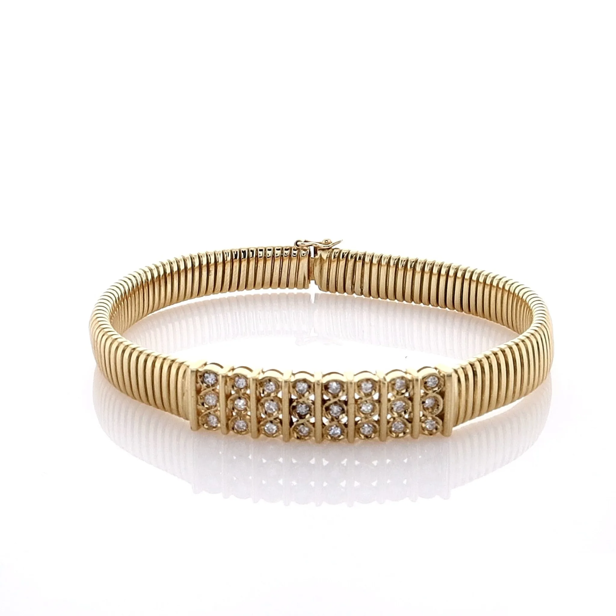 Estate 18k Yellow Gold Tubogas Link Diamond 7.5  Bracelet