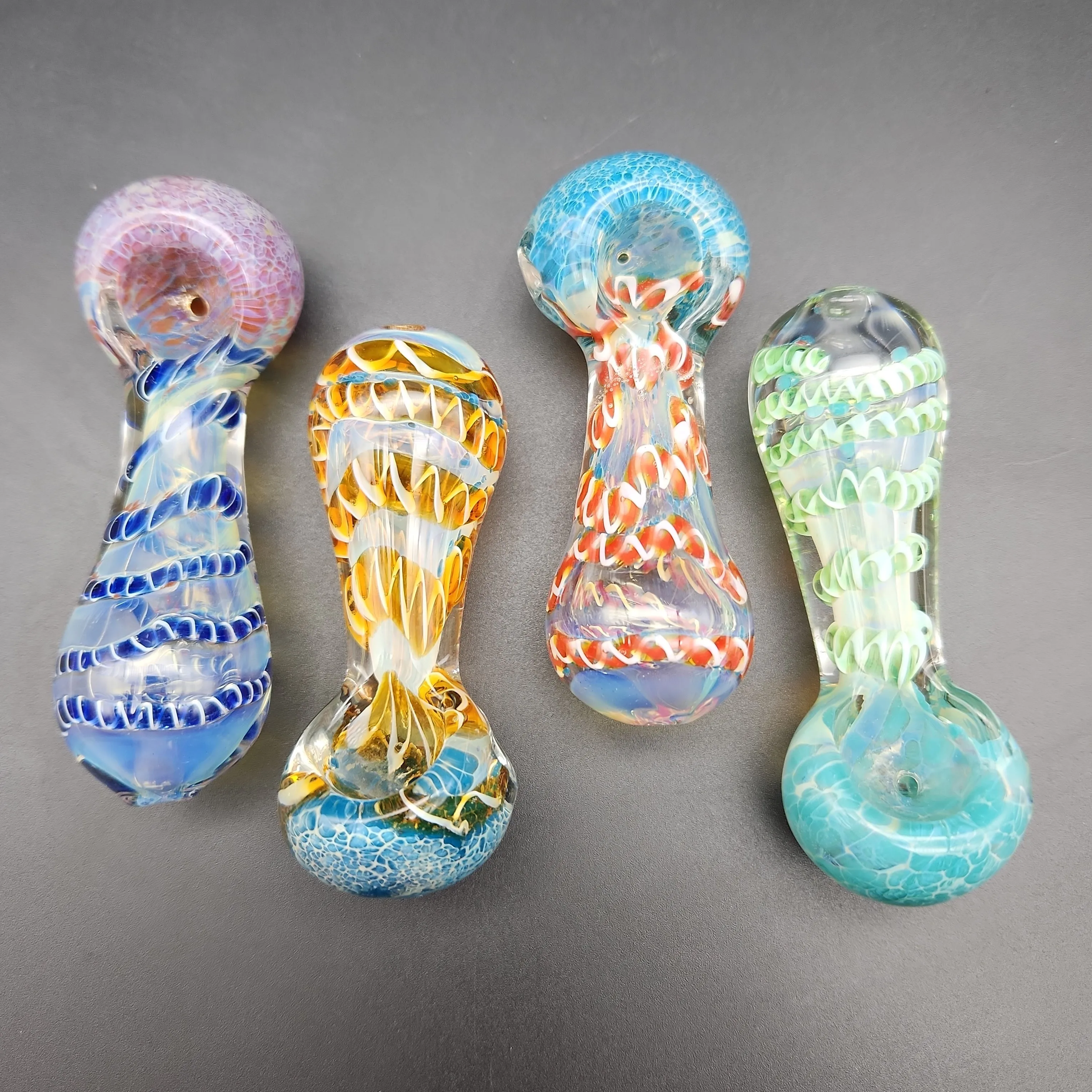 Frit & Cord Worked Spoon Hand Pipe - 3.25