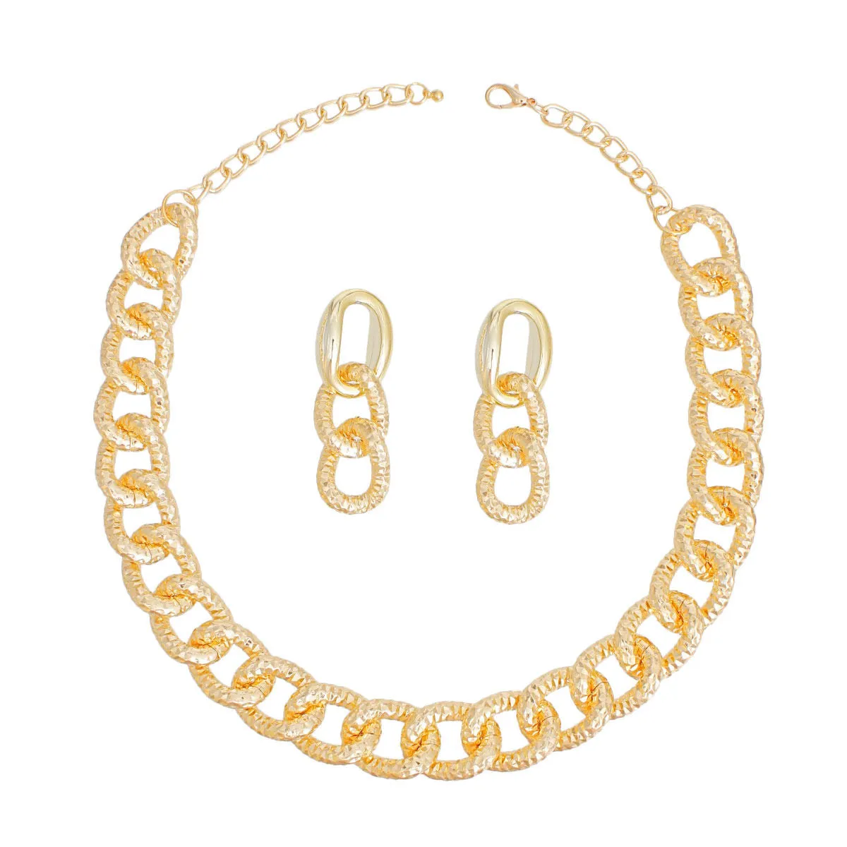 Gold Diamond Cut Link Necklace Set