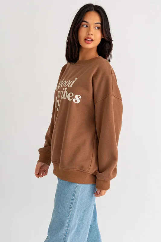 Good Vibes Only Embroidery Oversized Sweatshirt