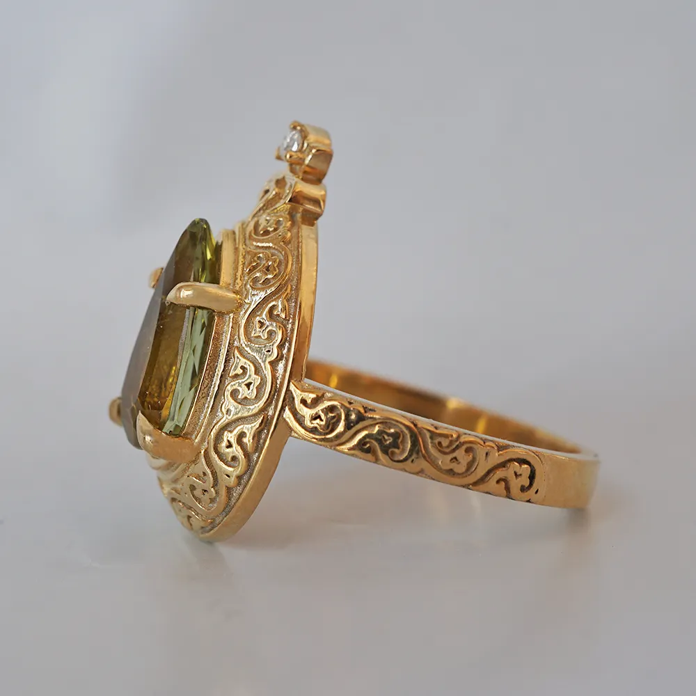 Green Tourmaline Amira Diamond Ring in 14K and 18K Gold