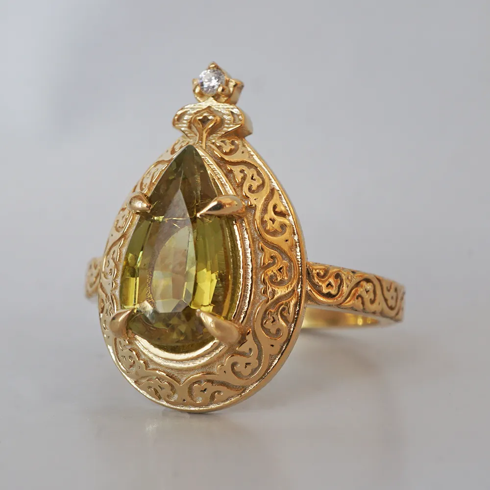 Green Tourmaline Amira Diamond Ring in 14K and 18K Gold